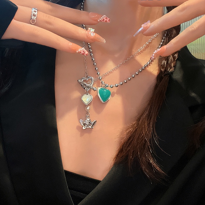 Vòng cổ Mặt Trái Tim Đính Hạt Xanh Dương Cho Nữ
