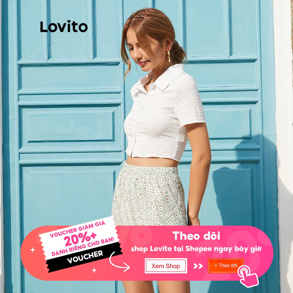 Áo kiểu croptop Lovito ôm vừa vặn cài nút màu trơn thường ngày L14D015 (Màu trắng) | BigBuy360 - bigbuy360.vn