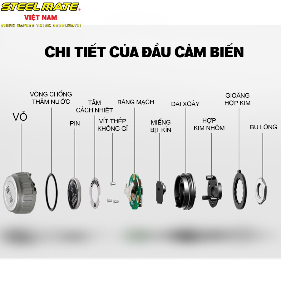 Cảm Biến Áp Suất Lốp Van Ngoài TPMS STEELMATE - Màn Hình LCD Màu Hiển Thị Không Dây Chính Hãng - Bảo Hành 12 Tháng