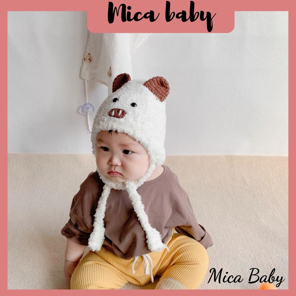 Mũ len hình heo bông xù đáng yêu cho bé từ 4m-2y Mica baby ML33