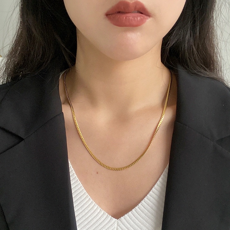 Dây chuyền mạ vàng nữ dây dẹp mắt xích trơn 4 mm không đen gỉ