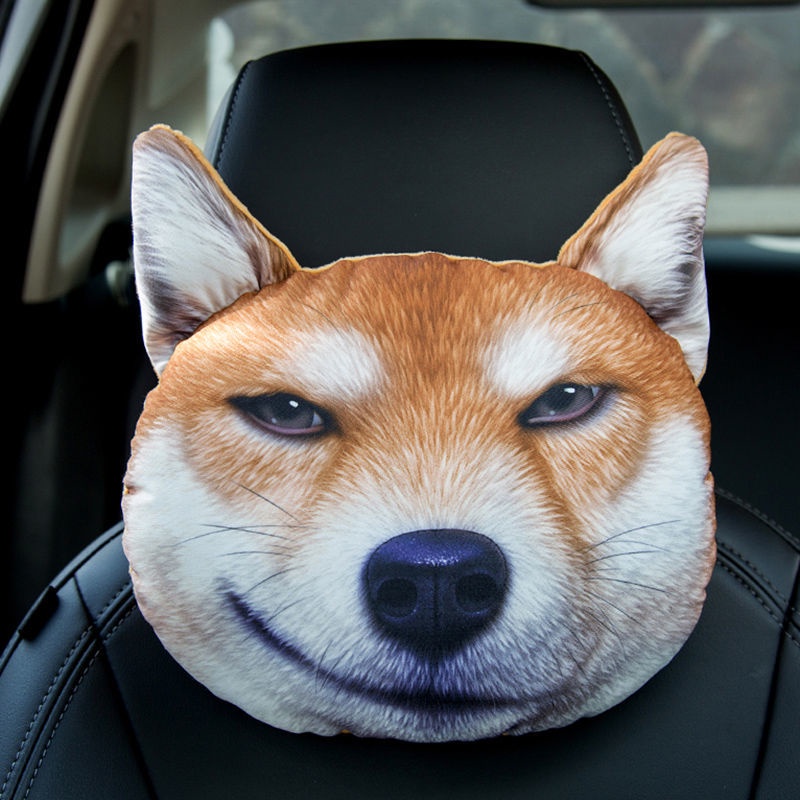 Gối tựa đầu hình chú chó Husky hoạt hình 3d đáng yêu cho xe hơi