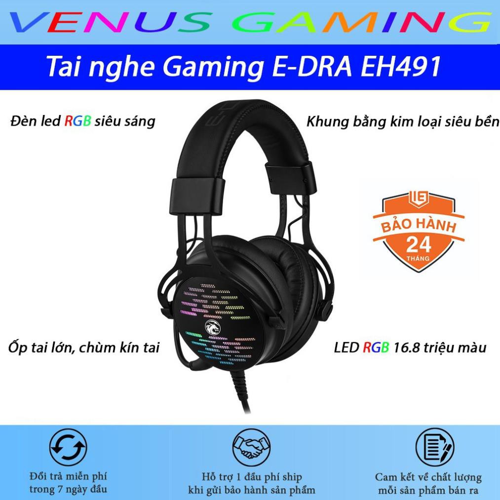 Tai nghe Gaming E-DRA EH491 - Đèn led RGB - Giả lập âm thanh 7.1 - Khung kim loại siêu bền - Bảo hành 12 tháng | BigBuy360 - bigbuy360.vn