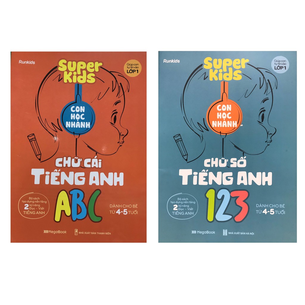 Sách - Combo Super Kids - Con Học Nhanh: Chữ Số Tiếng Anh 123 + Chữ Cái Tiếng Anh ABC (Bộ 2 Cuốn)