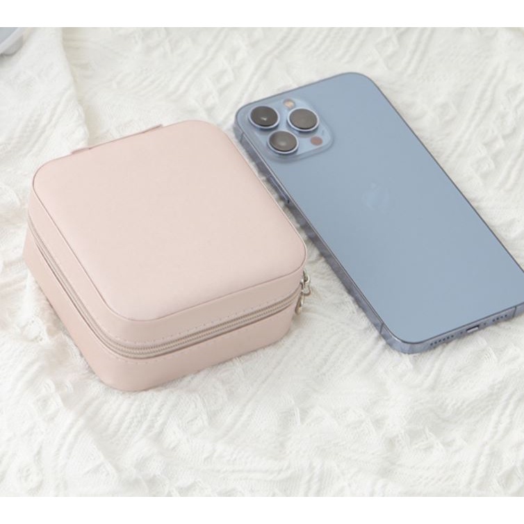 Hộp Đựng Trang Sức Mini Bằng Vải Nhung Có Dây Khóa Kéo Tiện Dụng Khi Đi Du Lịch Kích thước 10x10x5cm