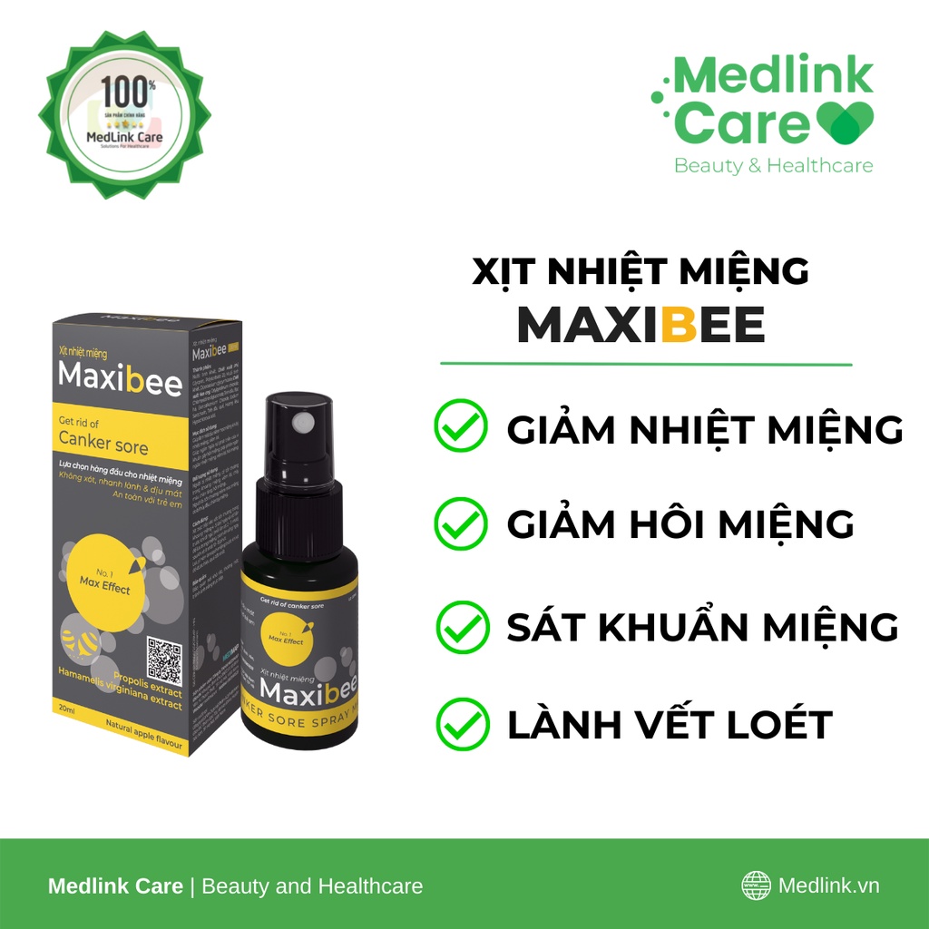Xịt nhiệt miệng keo ong Maxibee - Giảm nhiệt miệng, giảm hôi miệng - Chai 20ml CHÍNH HÃNG