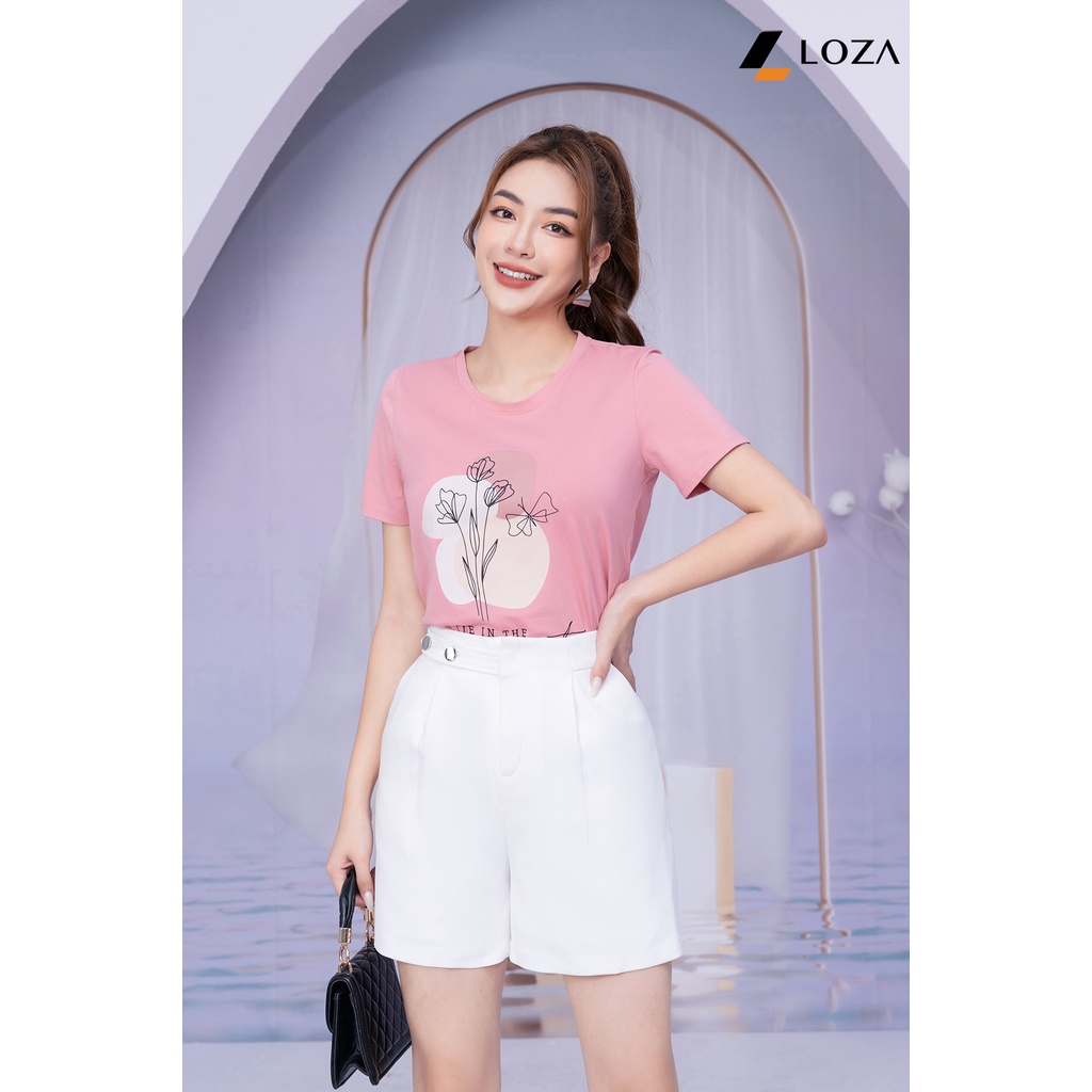 Áo phông in hình hoa chất liệu Cotton Compact form vừa LOZA - PT702101