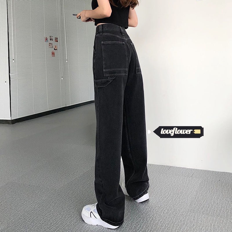 Quần Denim Thời Trang Phong Cách Hàn Quốc Ống Rộng Cho Nữ