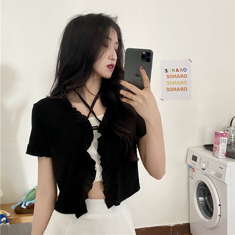 Cocory vn Áo kiểu cardigan màu trơn phối dây thắt dễ phối đồ 5 màu sắc tùy chọn quyến rũ thời trang cho nữ