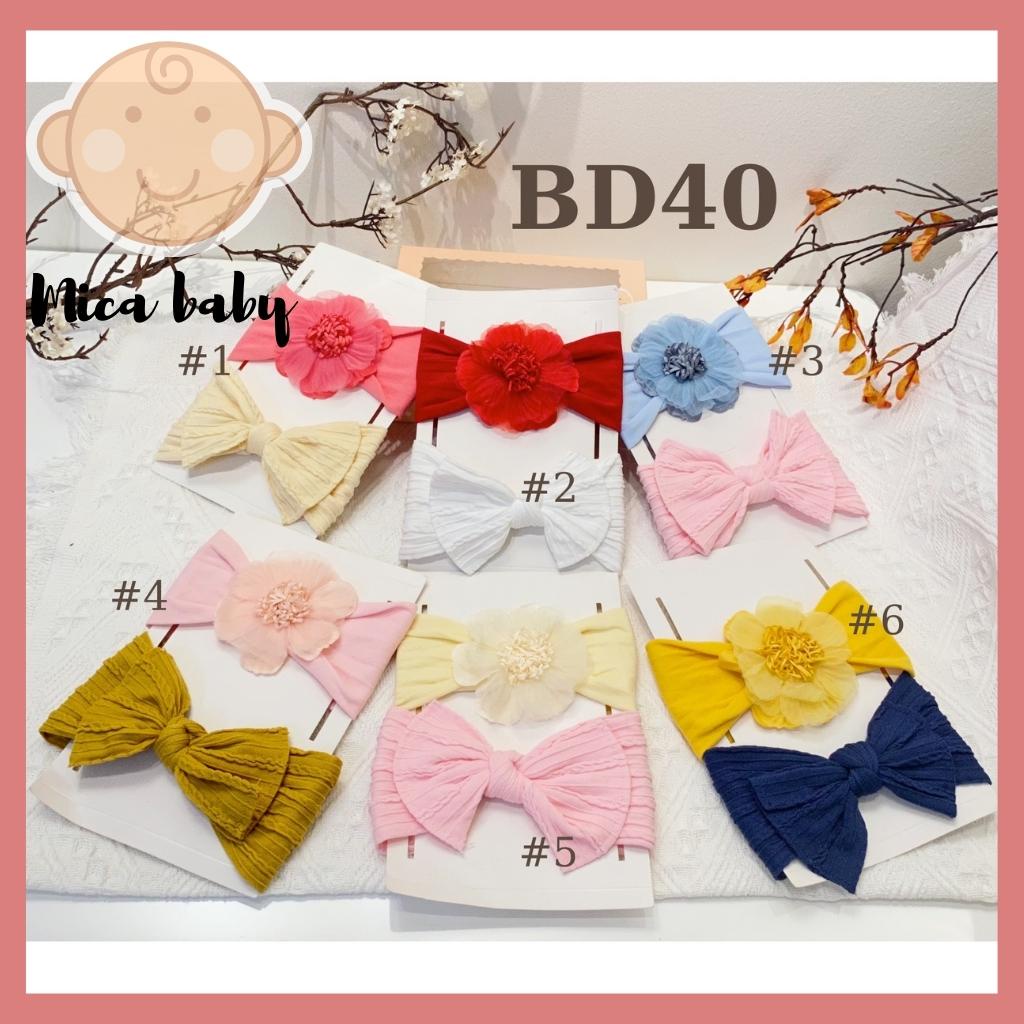 Set băng đô hoa voan kèm nơ gân đáng yêu có hộp đựng đáng yêu cho bé gái BD40 Mica Baby