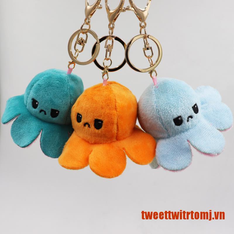 TWEET New Stuffed Two Sides Reversable Octopus Keychain and Turn Over Bag Pendant