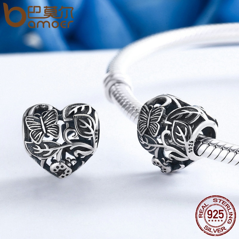 Hạt Charm Bamoer Hình Trái Tim Chạm Khắc Hoa Văn Sang Trọng