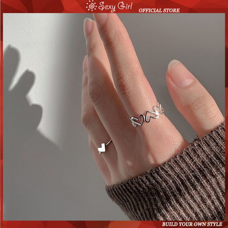 Set 2 Nhẫn Đeo Tay Kim Loại Đính Đá Thời Trang Cho Nữ