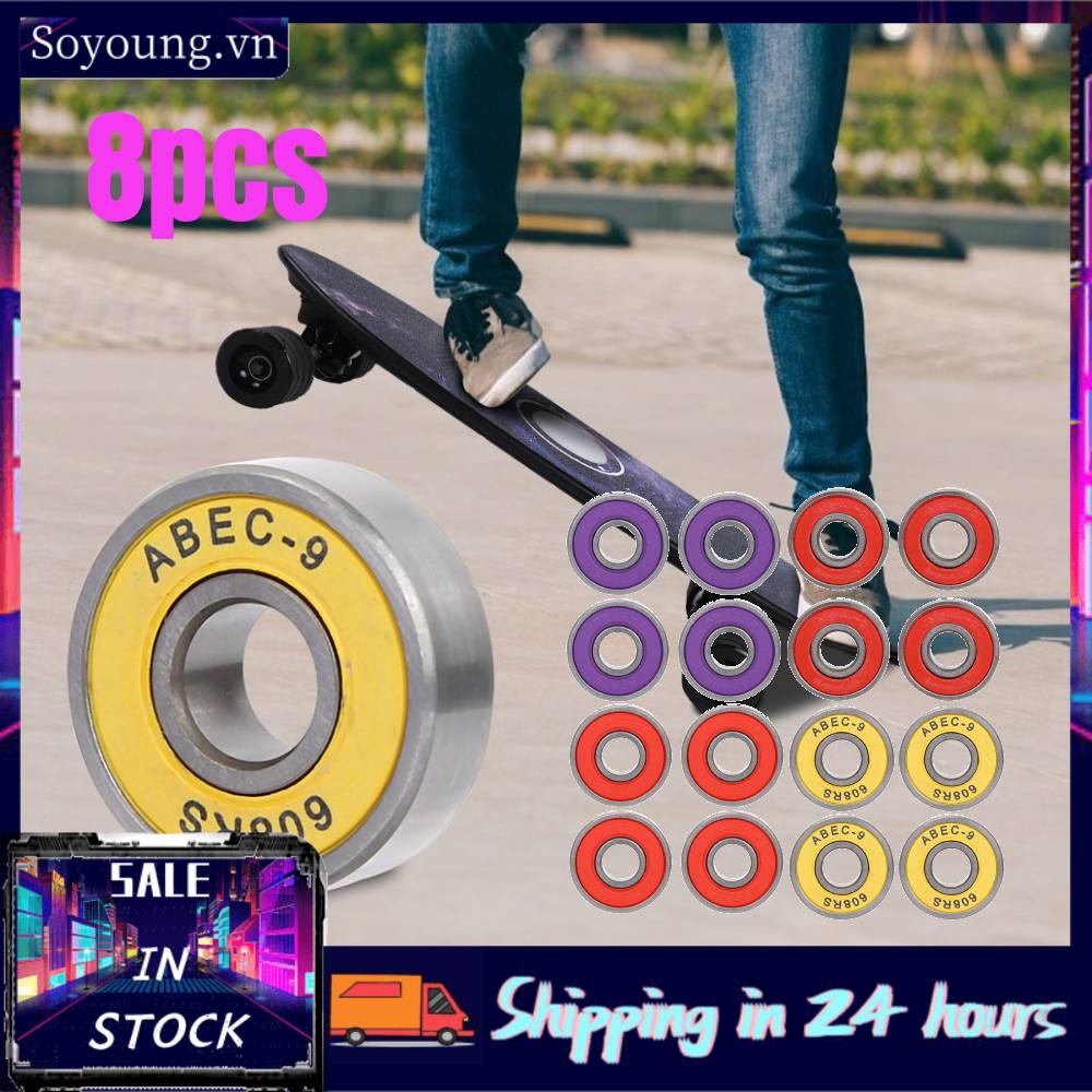 Soyoung Skateboard Bearings Pack of 8 Slime ABEC-7/9 608RS Scooter Ball Kit
