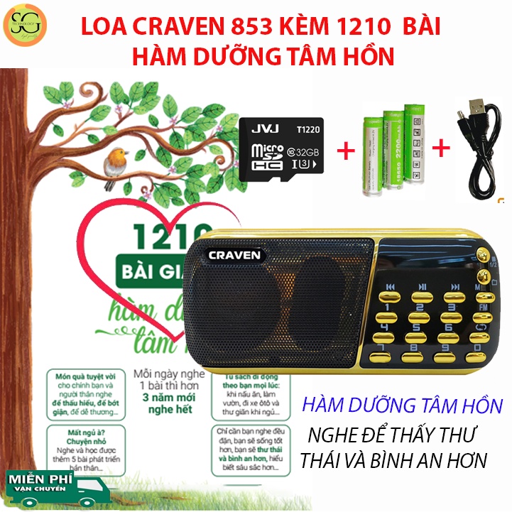 Đài nghe pháp thoại 1210 Hàm Dưỡng Tâm Hồn, Máy Niệm Phật Mini, Đài Craven 853/836s nghe thẻ nhớ, USB, FM
