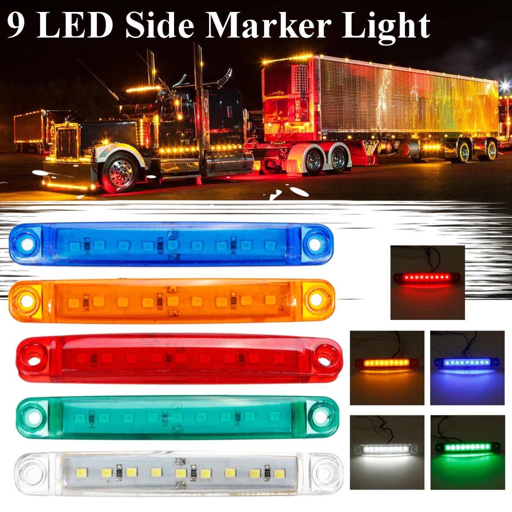 Dải đèn tín hiệu cảnh báo 9 led chống nước gắn hông xe hơi xe tải / xe buýt