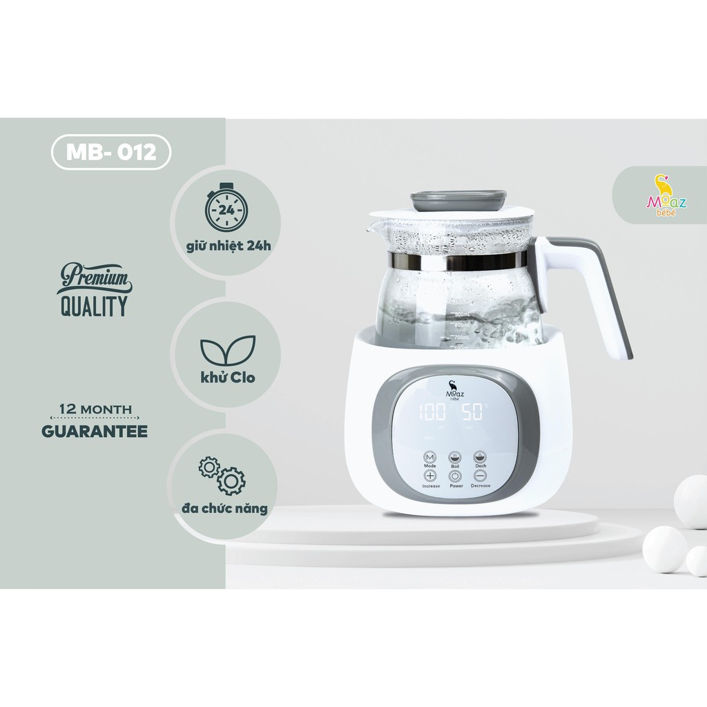 [Hàng chính hãng] Bình đun nước đa năng pha sữa thông minh cho bé Moaz Bebe MB-012/ MB-002 - có khử clo, dùng pha trà