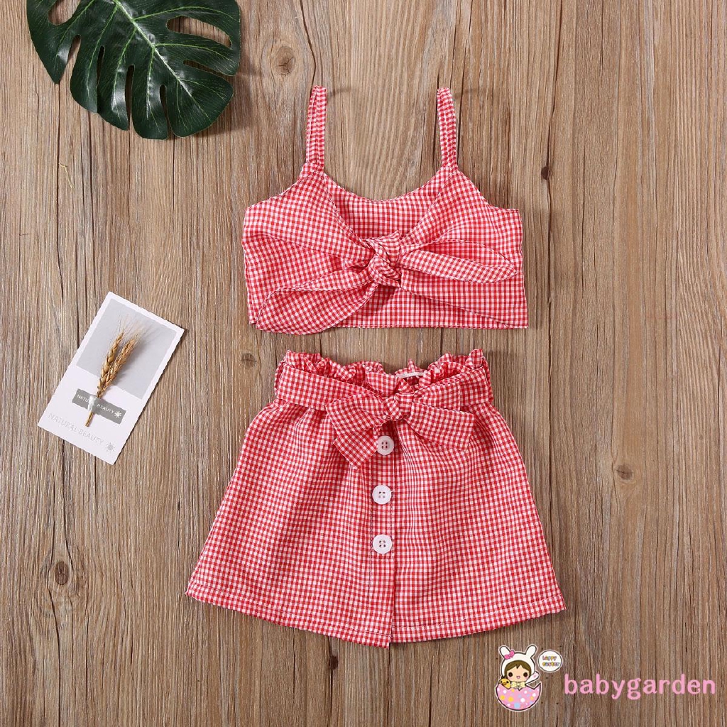 Set Áo 2 Dây Lửng + Chân Váy Chữ A Xinh Xắn Cho Bé Gái