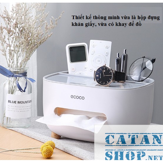 (Mẫu Mới) Hộp khăn giấy, đựng remote, điện thoại để bàn sang trọng, Kệ để đồ dùng đa chức năng- GD465-HopKG-Ecoco