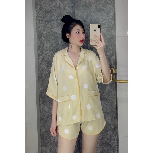 Bộ Pijama Lụa Cao Cấp Cánh Dơi Áo Cộc Quần Đùi