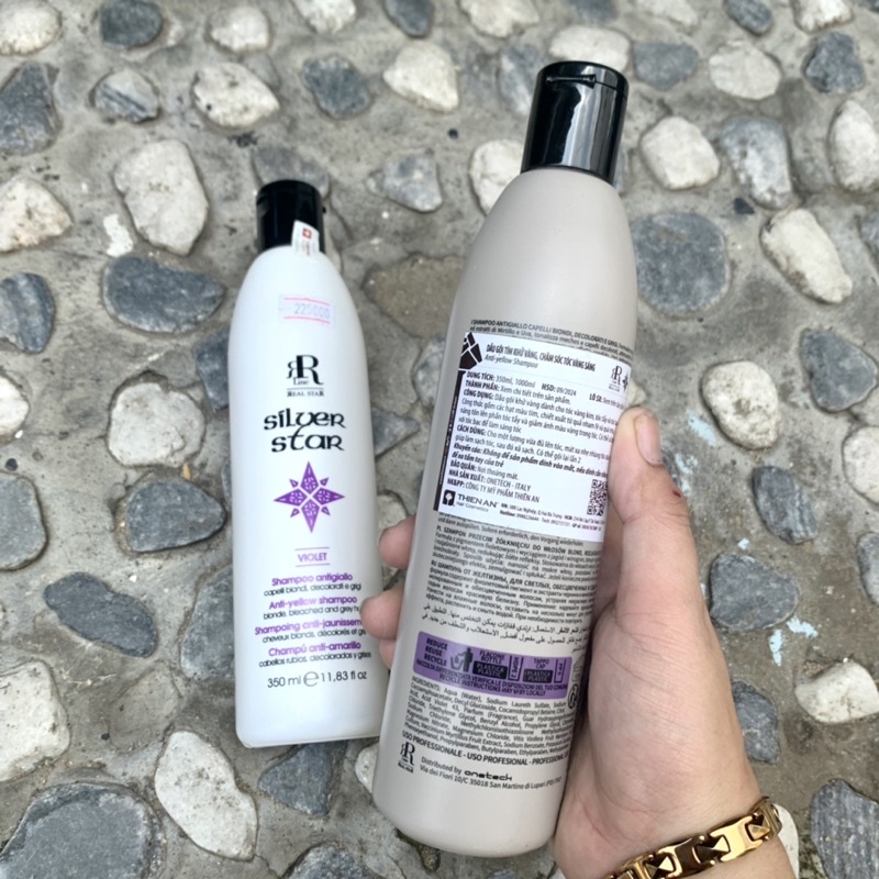 Dầu gội tím khử vàng và chăm sóc tóc vàng sáng Therapy Silver Shampo RR Line 350ml