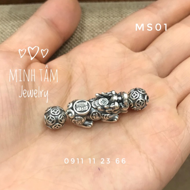 Combo tỳ hưu và 2 bi cầu kim tiền bạc nõn S999 Minh Tâm Jewelry