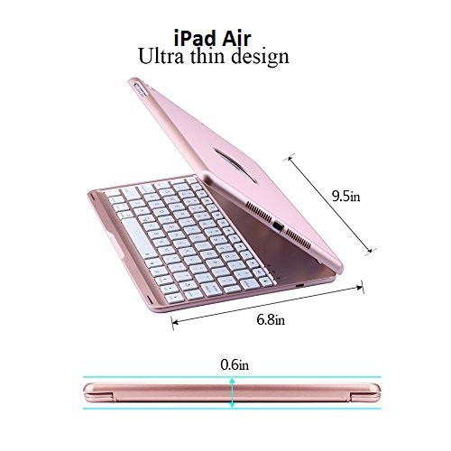Bao da kiêm bàn phím bluetooth cho iPad Air (Rose Gold) tặng cáp sạc iPhone