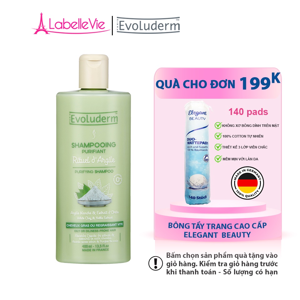 Dầu gội dành cho tóc dầu Evoluderm tinh chất đất sét trắng 400ml