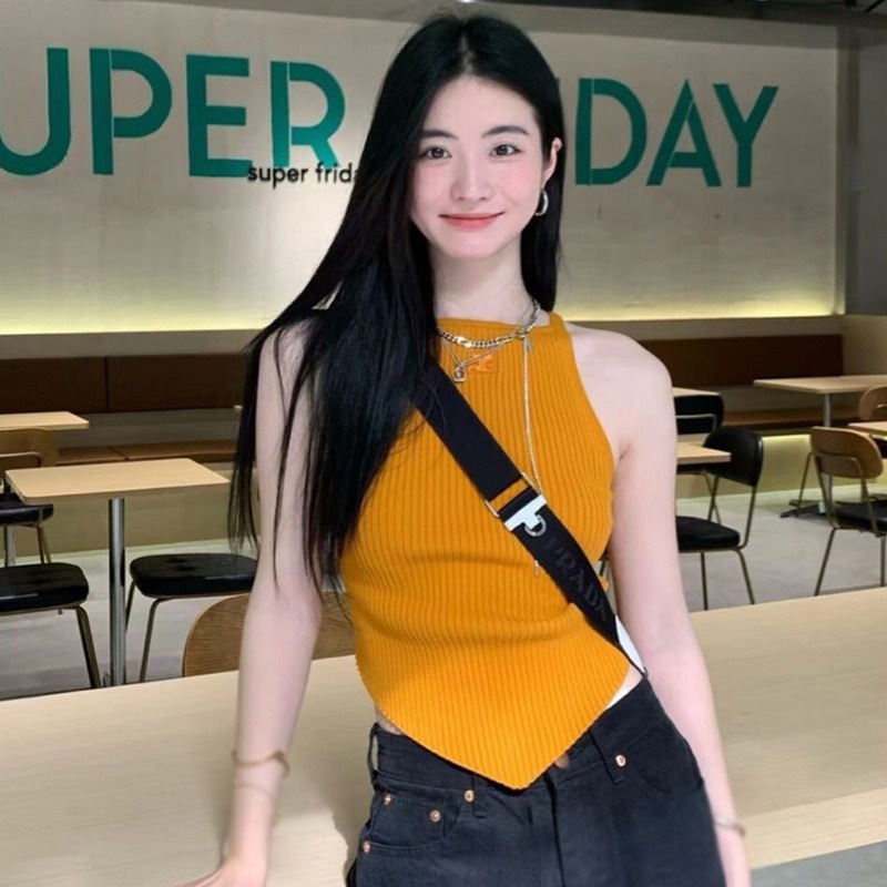 Áo Hai Dây Dệt Kim Màu Trơn Thêu Họa Tiết Thời Trang Hàn Quốc Cho Nữ