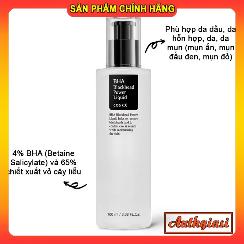 Tẩy da chết hóa học Cosrx BHA Blackhead Power Liquid TDC giảm mụn đầu đen, mụn đầu trắng, lỗ chân lông to 100ml