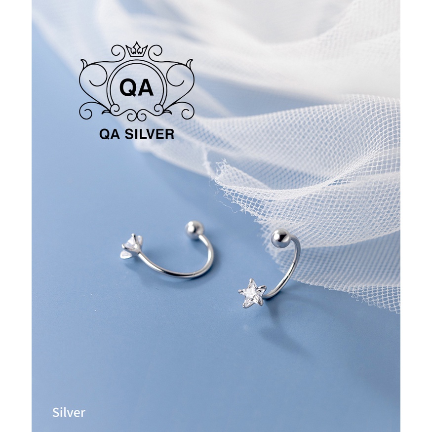 Khuyên tai bạc 925 ngôi sao đính đá chốt bi vặn bông treo nam nữ S925 STAR Silver Earrings QA SILVER EA211001