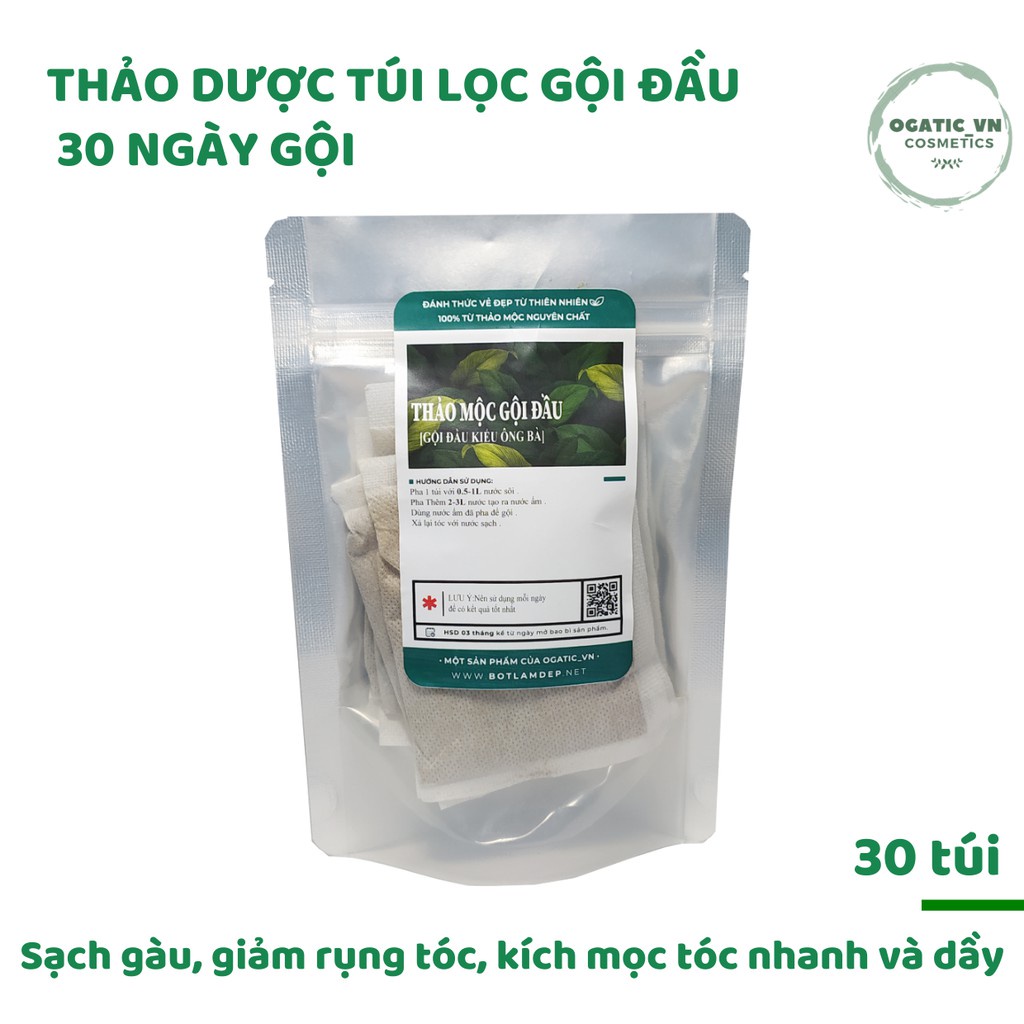 Thảo dược Gội đầu túi lọc (7 ngày gội ) Bồ kết, chanh rừng, sả, cỏ mần trầu - Sạch gàu, Hết rụng tóc, nấm ngứa da đầu