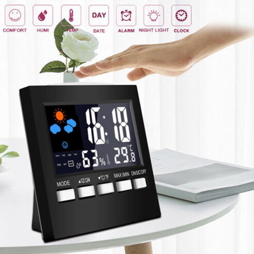 Đồng hồ báo thức để bàn có chức năng đo nhiệt độ độ ẩm không khí