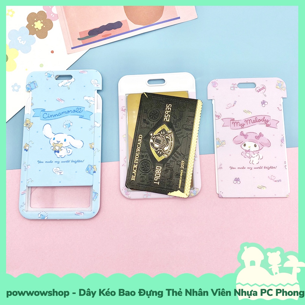 [Sẵn VN - Hỏa Tốc] Dây Kéo Bao Đựng Thẻ Nhân Viên Nhựa PC Mẫu Sanrio Family Purin, Cinnamoroll, Kuromi, Hello Kit, Ponch