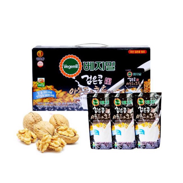 20 gói x 190ml sữa óc chó đậu đen Vegemil Hàn Quốc vị hạnh nhân date tháng 5/2022