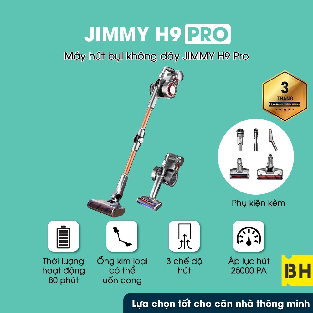 [Mã ELHA10 giảm 6% đơn 5TR] Máy hút bụi cầm tay không dây JIMMY H9 Pro Vacuum Cleaner 25000PA Linh hoạt chính hãng