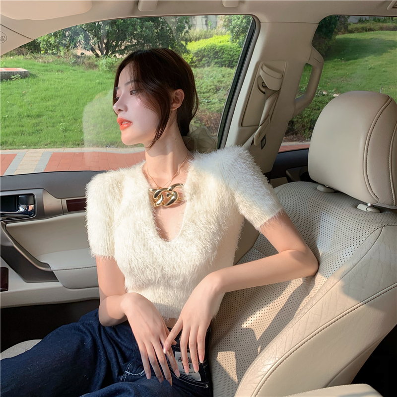 IELGY Áo Kiểu Dáng Ngắn Phối Dây Xích Cá Tính Dễ Phối Đồ Thời Trang Cho Nữ