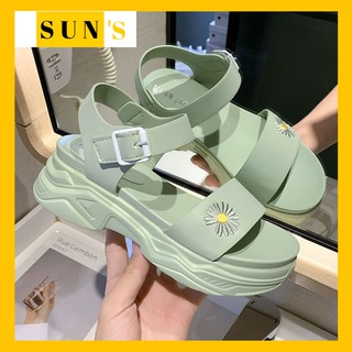 (Order) Sandal thể thao hoa cúc lệch quai ngang nữ đế xuồng màu nhã