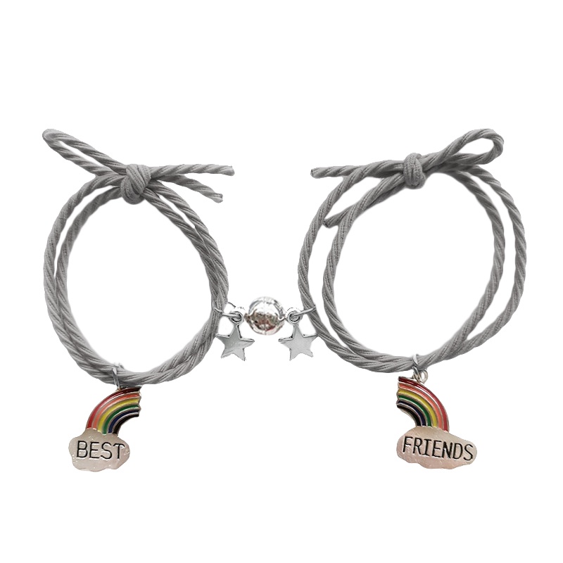 1 Cặp Vòng Tay Dây Bện Mặt Chuông Màu Cầu Vồng Có Thể Điều Chỉnh Kích Thước Dành Cho Cặp Đô dreamdiary