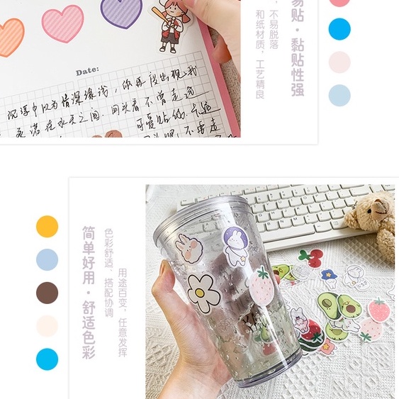 Set 40 Sticker Cắt Sẵn Trong Suốt Dán Bình Nước Decor Đồ Dùng Miếng Nhãn Dán Washi Rời Sổ Vở Văn Phòng Phẩm Peach Home
