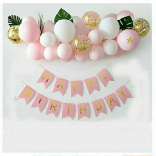 Set Bóng + Dây chữ Happy birthday có sẵn, màu hồng pastel sang chảnh dành cho bé Gái, trang trí sinh nhật, thôi nôi.