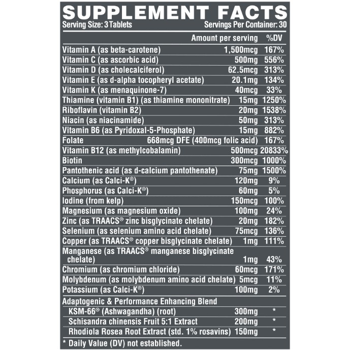Nutrex Vitadapt Vitamin Tổng Hợp Thể Thao, Bổ Sung Đầy Đủ Vitamin & Khoáng Chất Thiết Yếu Cho Cơ Thể, 90 viên