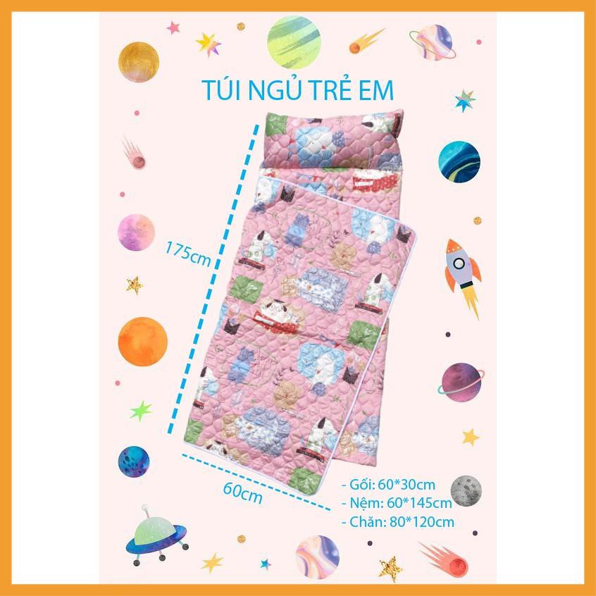 TÚI NGỦ CHO BÉ 4-12 TUỔI BỘ 3 TRONG 1 (NỆM, MỀN , GỐI) SATIN CAO CẤP