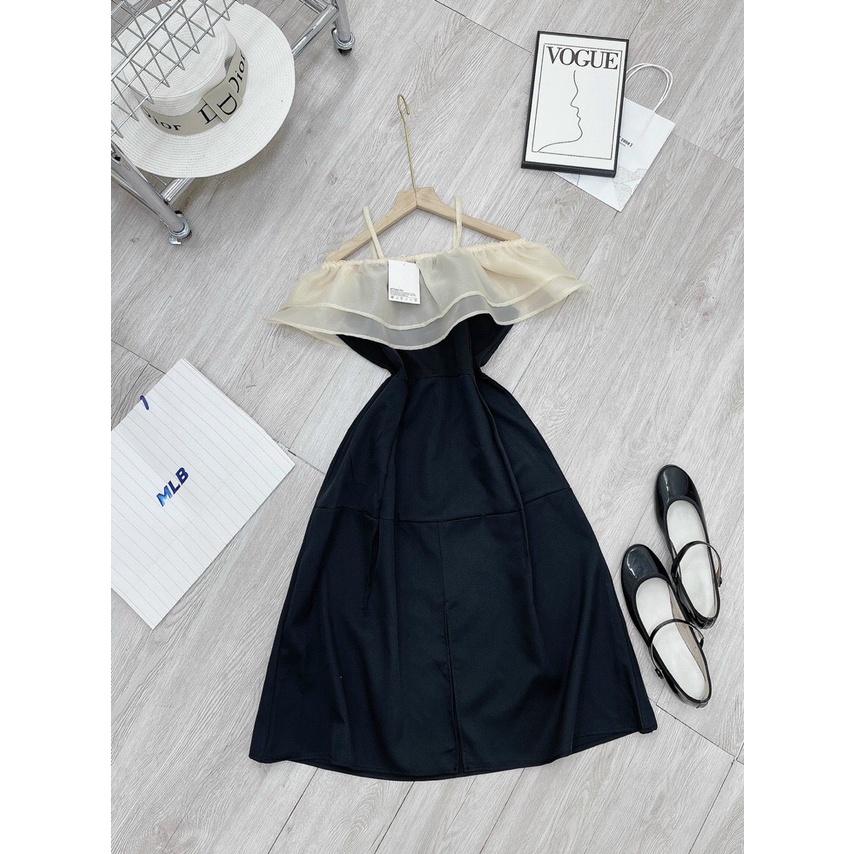 Đầm von lụa xòe nhẹ kiểu 2 dây bệt vai tầng
