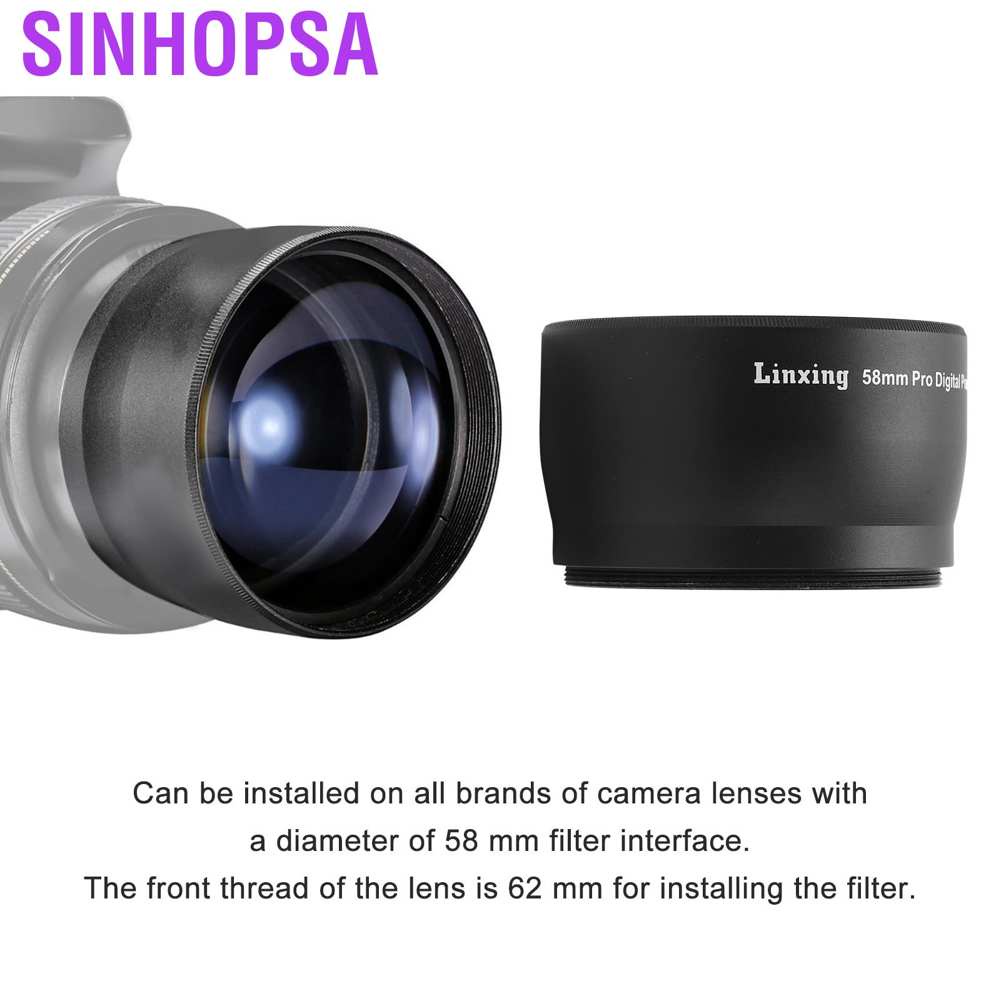 Sinhopsa Universal 58mm 2X Telephoto Lens Teleconverter for Canon Nikon Sony Pentax Etc