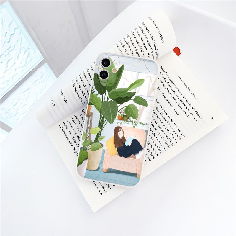 Ốp iphone cạnh vuông Cô gái dưới chậu cây cho ip 6/8/7/plus/x/xr/xsmax/12 pro max/11pro max/13 pro max-nt063