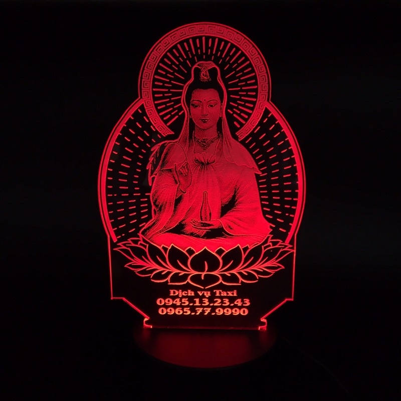Đèn Led 3D hình Quan Thế Âm Bồ Tát khắc theo yêu cầu 16 Màu để bàn, trang trí xe, phòng