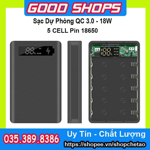 Box Sạc Dự Phòng QC 3.0 Kèm Mạch Có 2 Cổng USB (dùng cho pin 18650)