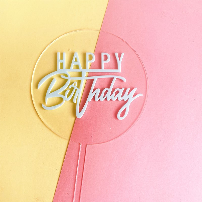 Que cắm Acrylic Happy birthday trong suốt cao cấp trang trí bánh kem, phụ kiện trang trí bánh sinh nhật