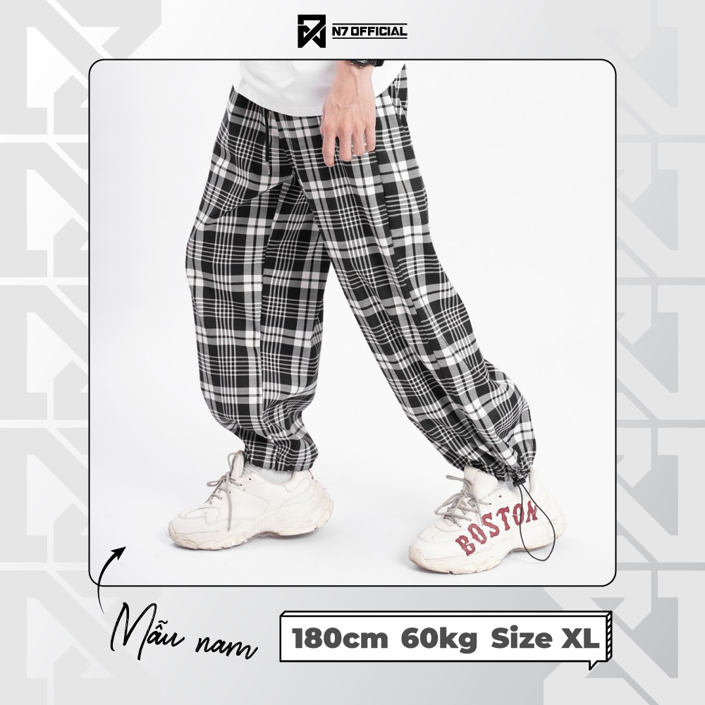 Quần jogger Kẻ Sọc CARO RÚT GẤU thể thao Unisex N7 nam nữ Basic Pants Ống Rộng Hiphop bigsize phong cách Hàn Quốc